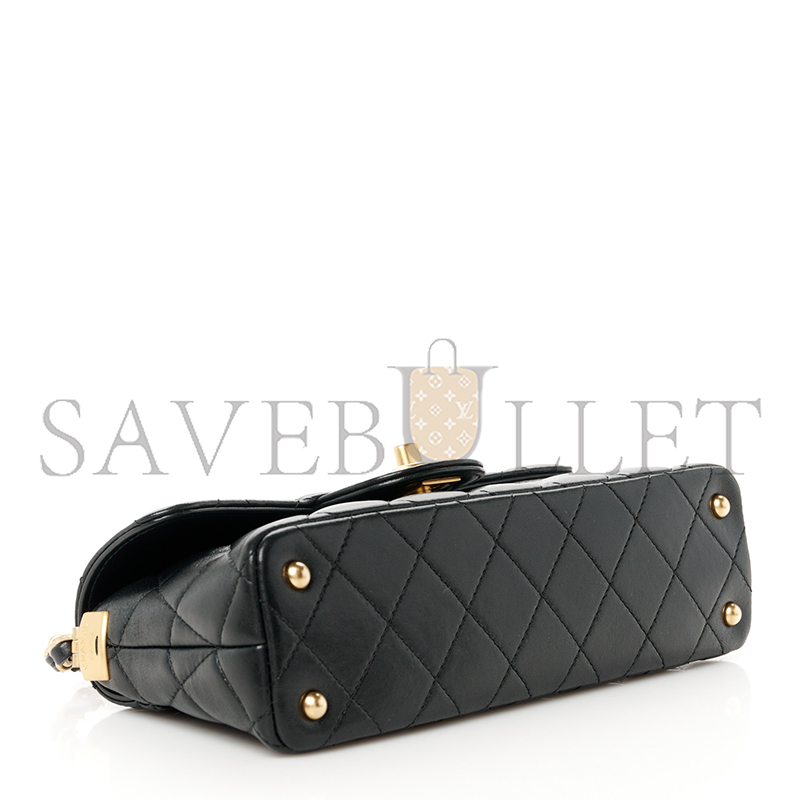 CHANEL LAMBSKIN QUILTED MINI FLAP TOP HANDLE BAG BLACK AS5354 (20*11*6cm)